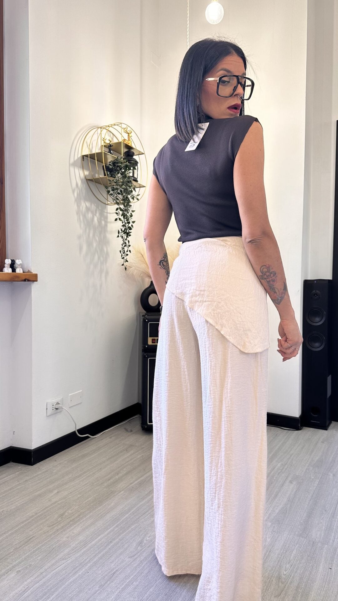 PANTALONE IN LINO CON PAREO BEIGE