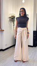 PANTALONE IN LINO CON PAREO BEIGE