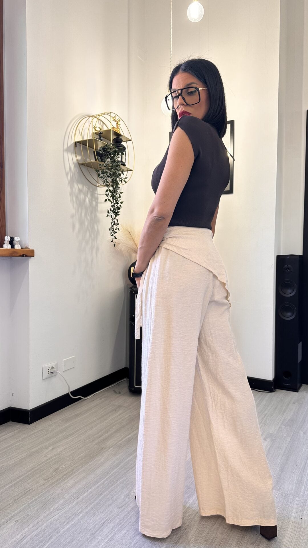 PANTALONE IN LINO CON PAREO BEIGE