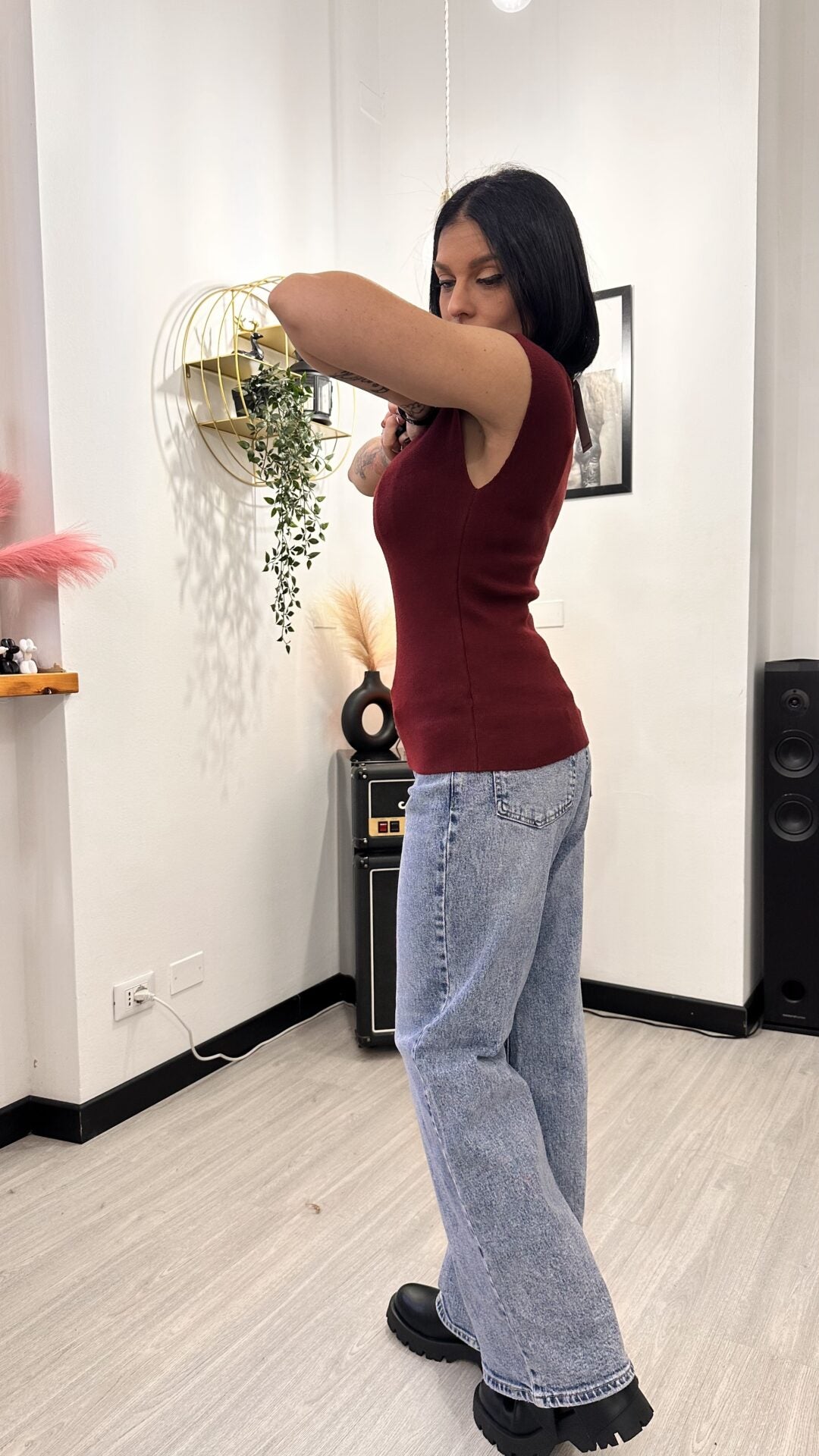 MAGLIONCINO SMANICATO BORDEAUX