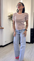 T-SHIRT IN VISCOSA A RIGHE ROSA