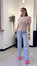 T-SHIRT IN VISCOSA A RIGHE ROSA