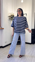 T-SHIRT A RIGHE APERTA SUL RETRO BLU