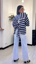 T-SHIRT A RIGHE APERTA SUL RETRO BLU
