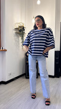 T-SHIRT A RIGHE APERTA SUL RETRO BLU