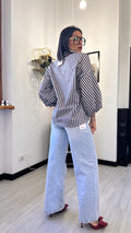 CAMICIA MANICA PALLONCINO A RIGHE BLU