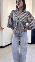 CAMICIA MANICA PALLONCINO A RIGHE BLU