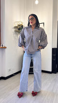 CAMICIA MANICA PALLONCINO A RIGHE BLU