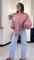 CAMICIA MANICA PALLONCINO A RIGHE ROSSA
