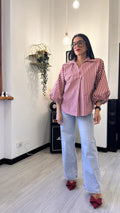 CAMICIA MANICA PALLONCINO A RIGHE ROSSA