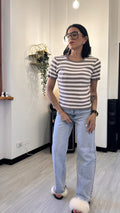 T-SHIRT IN VISCOSA A RIGHE FANGO