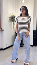 T-SHIRT IN VISCOSA A RIGHE VERDE