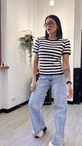 T-SHIRT IN VISCOSA A RIGHE MARRONE