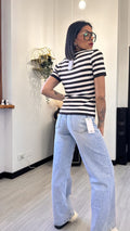 T-SHIRT IN VISCOSA A RIGHE MARRONE