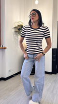 T-SHIRT IN VISCOSA A RIGHE MARRONE