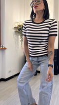 T-SHIRT IN VISCOSA A RIGHE MARRONE