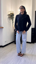 CAMICIA BOTTONI TONDI E FRUFRU NERA