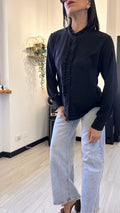 CAMICIA BOTTONI TONDI E FRUFRU NERA