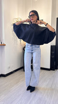 CAMICIA OVER CORTA MANICA PALLONCINO NERA