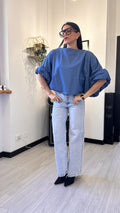 CAMICIA OVER CORTA MANICA PALLONCINO JEANS