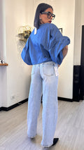 CAMICIA OVER CORTA MANICA PALLONCINO JEANS