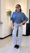 CAMICIA OVER CORTA MANICA PALLONCINO JEANS