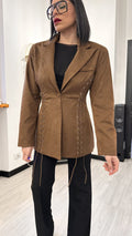 GIACCA CON INTRECCI LATERALI SCAMOSCIATA BROWN
