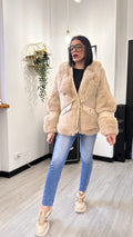 CAPPOTTO ECOPELLE PELLICCIA AVORIO (M/XL)