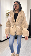 CAPPOTTO ECOPELLE PELLICCIA AVORIO (M/XL)