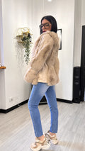 CAPPOTTO ECOPELLE PELLICCIA AVORIO (M/XL)