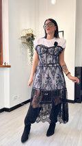 ABITO LUNGO BIANCO CON PIZZO