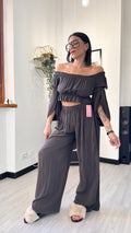 COORDINATO MORBIDO CON BALZE MARRONE