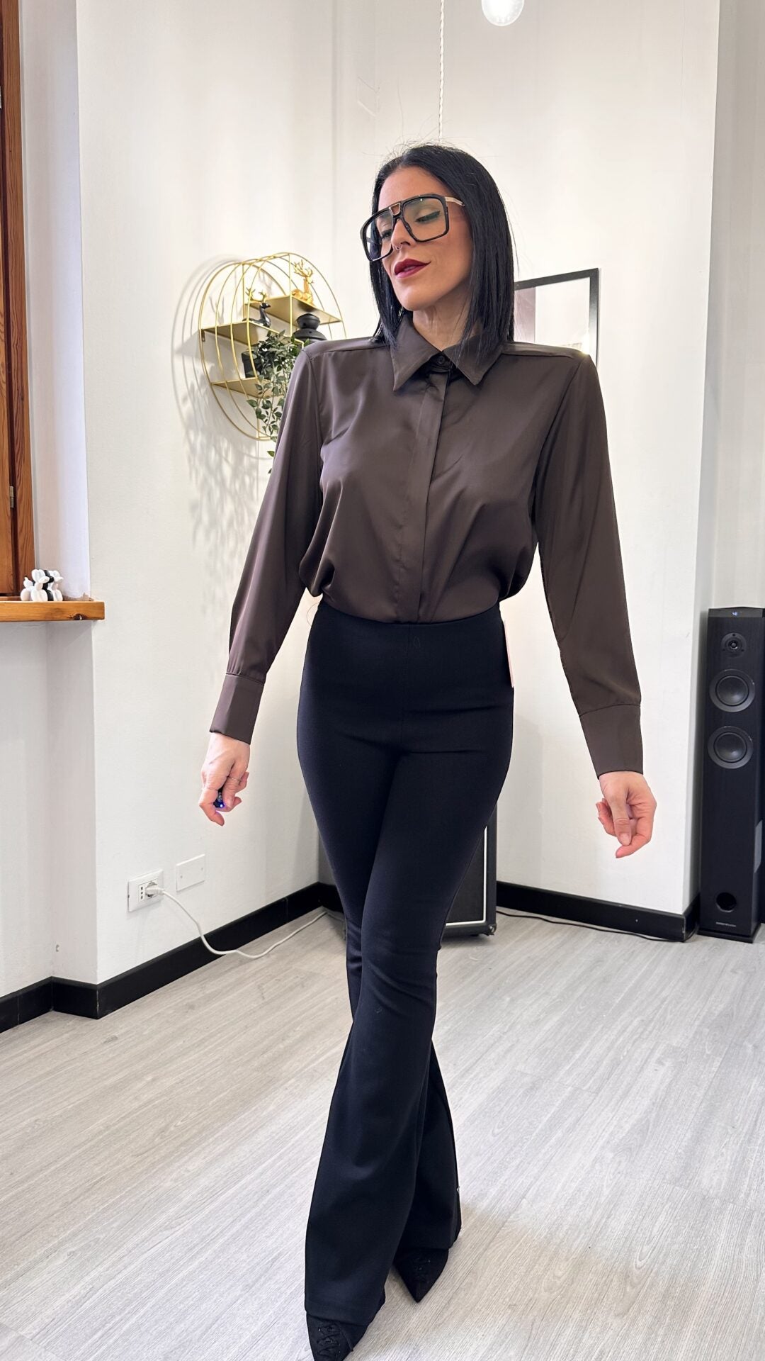 CAMICIA SIMIL RASO LISCIA MARRONE