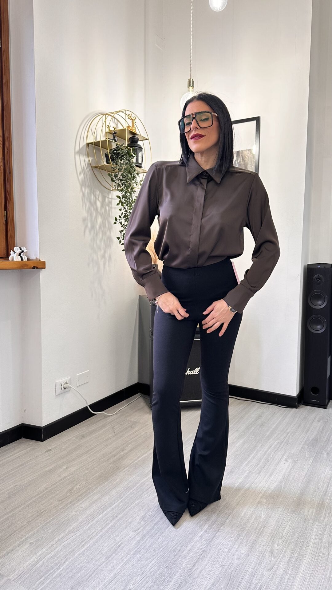 CAMICIA SIMIL RASO LISCIA MARRONE