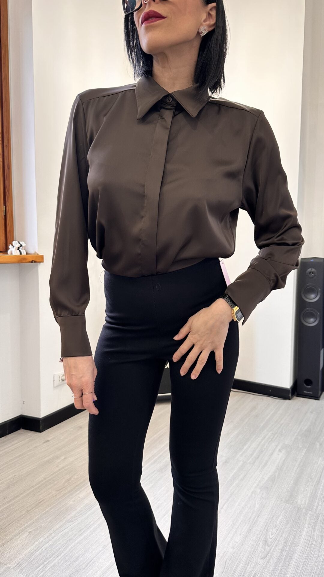 CAMICIA SIMIL RASO LISCIA MARRONE