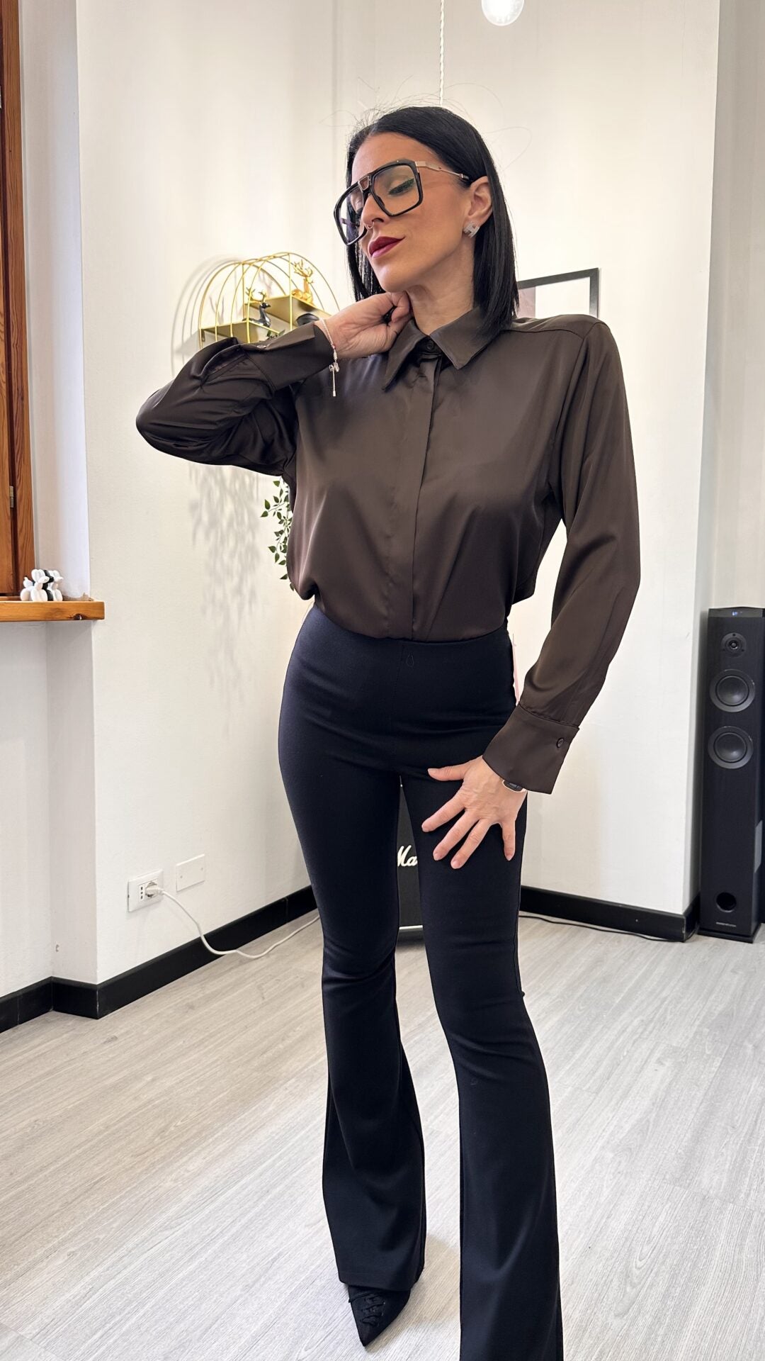 CAMICIA SIMIL RASO LISCIA MARRONE