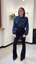 CAMICIA SIMIL RASO CON VOLANT BLUE