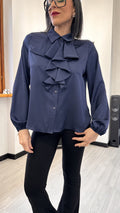 CAMICIA SIMIL RASO CON VOLANT BLUE