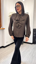 CAMICIA SIMIL RASO CON VOLANT MARRONE