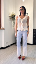 CANOTTA CON VOLANT SCOLLO A V BEIGE