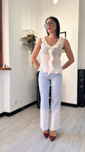 CANOTTA CON VOLANT SCOLLO A V BEIGE