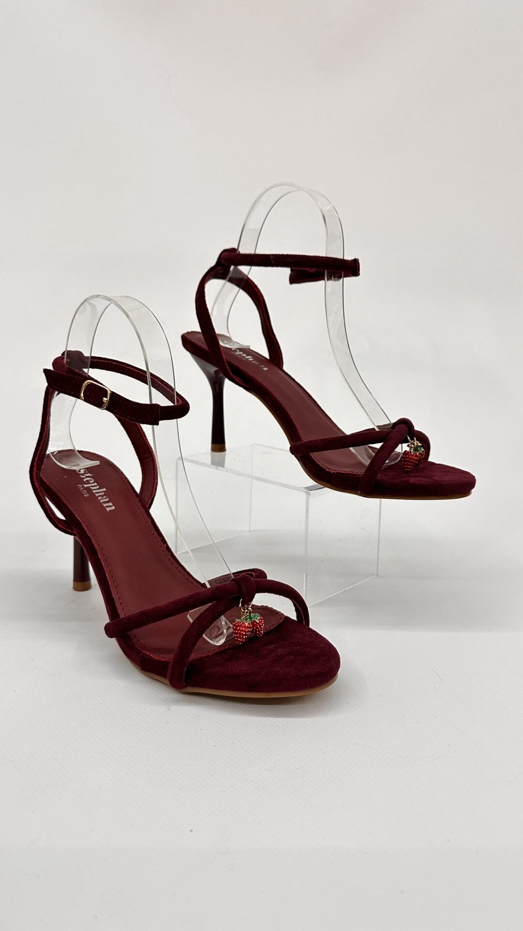 SANDALI SCAMOSCIATI CON FRAGOLINA BORDEAUX