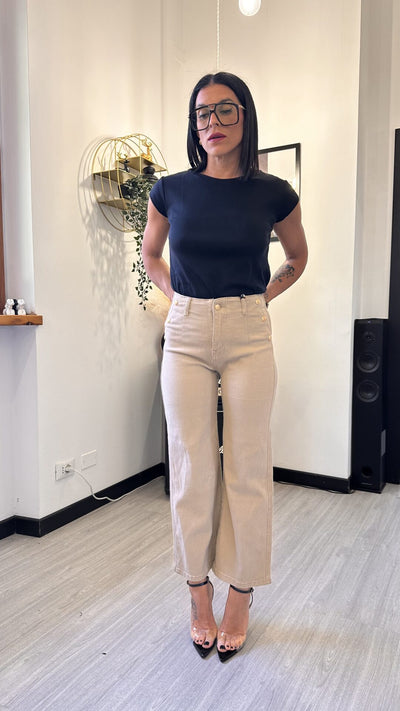 675C JEANS DRITTO CON BOTTONI BEIGE