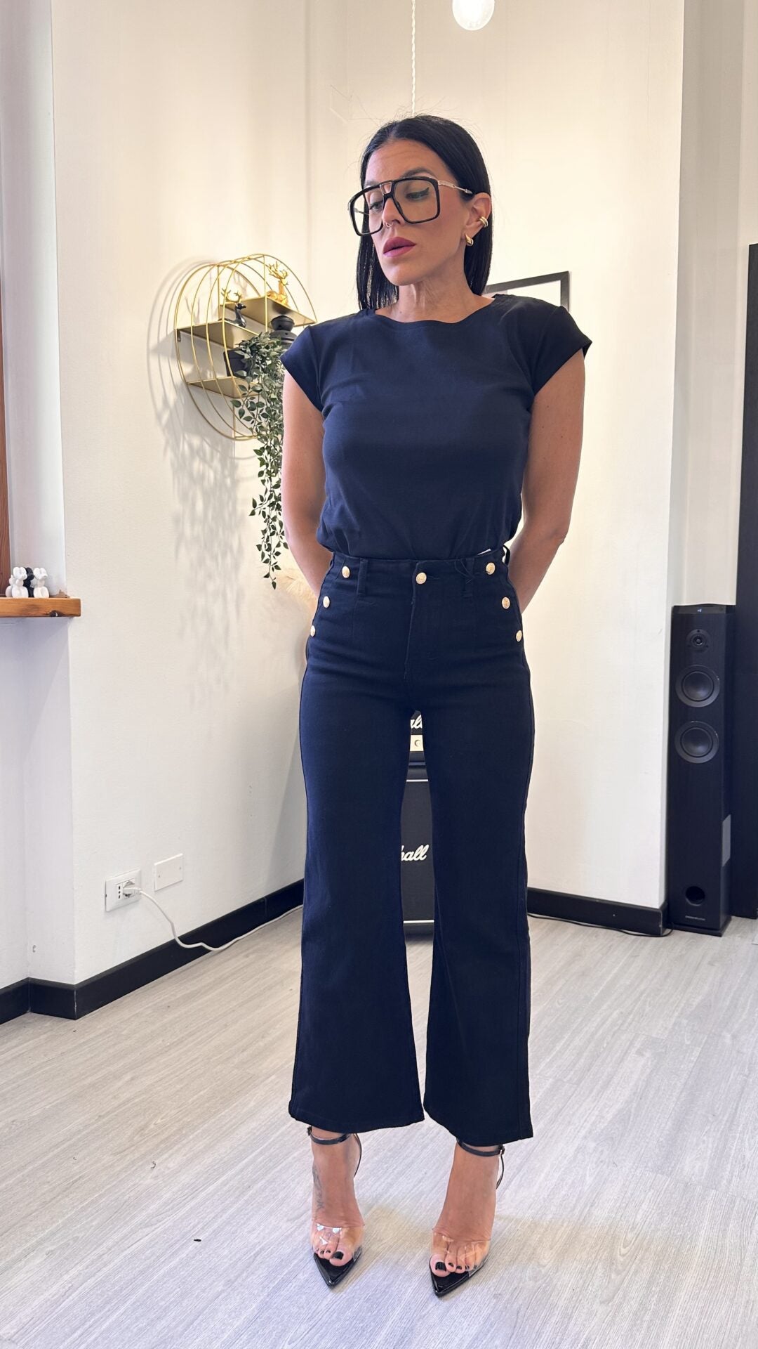 6751 JEANS DRITTO CON BOTTONI NERO