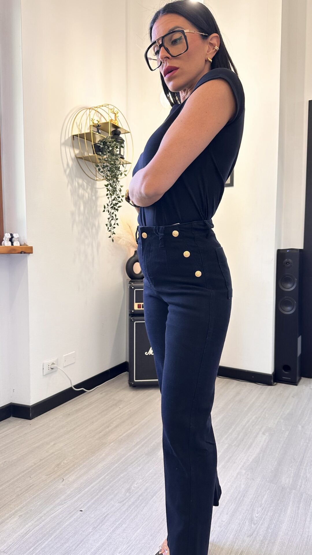 6751 JEANS DRITTO CON BOTTONI NERO