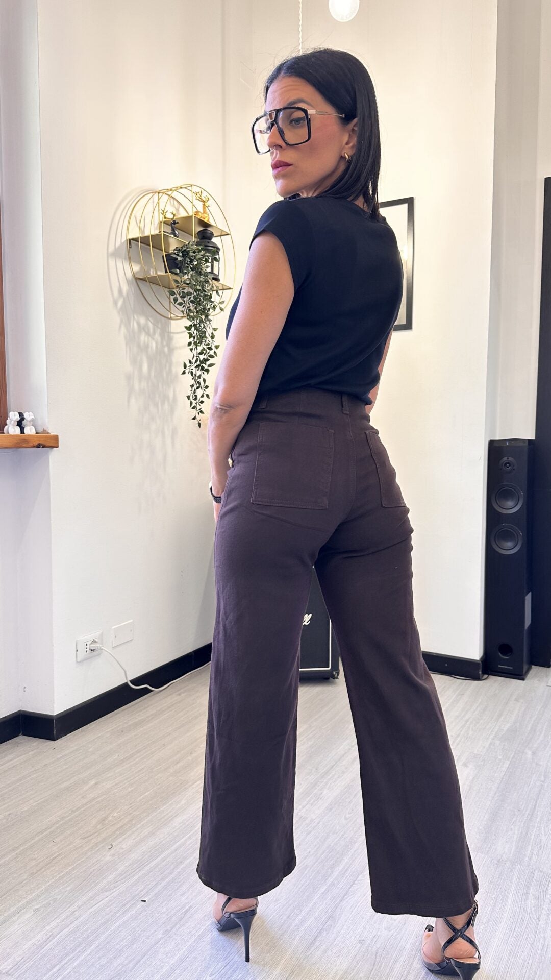 675M JEANS DRITTO CON BOTTONI MARRONE