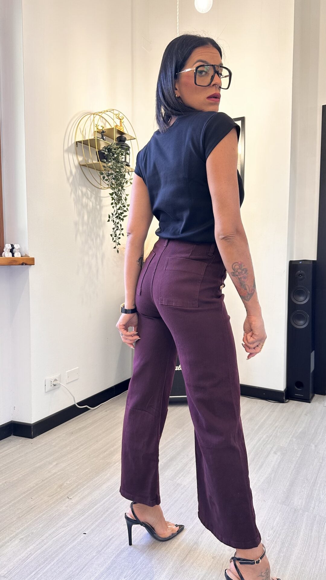 6756 JEANS DRITTO CON BOTTONI BORDEAUX