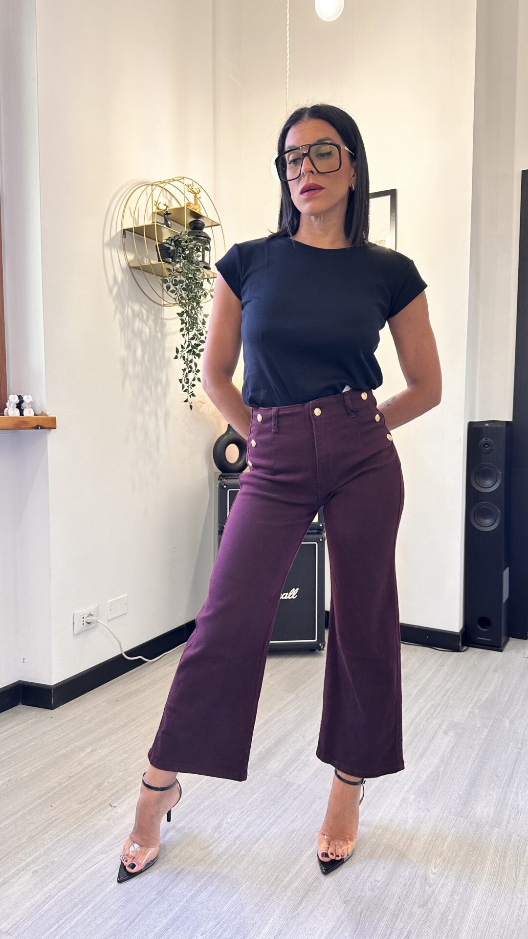 6756 JEANS DRITTO CON BOTTONI BORDEAUX