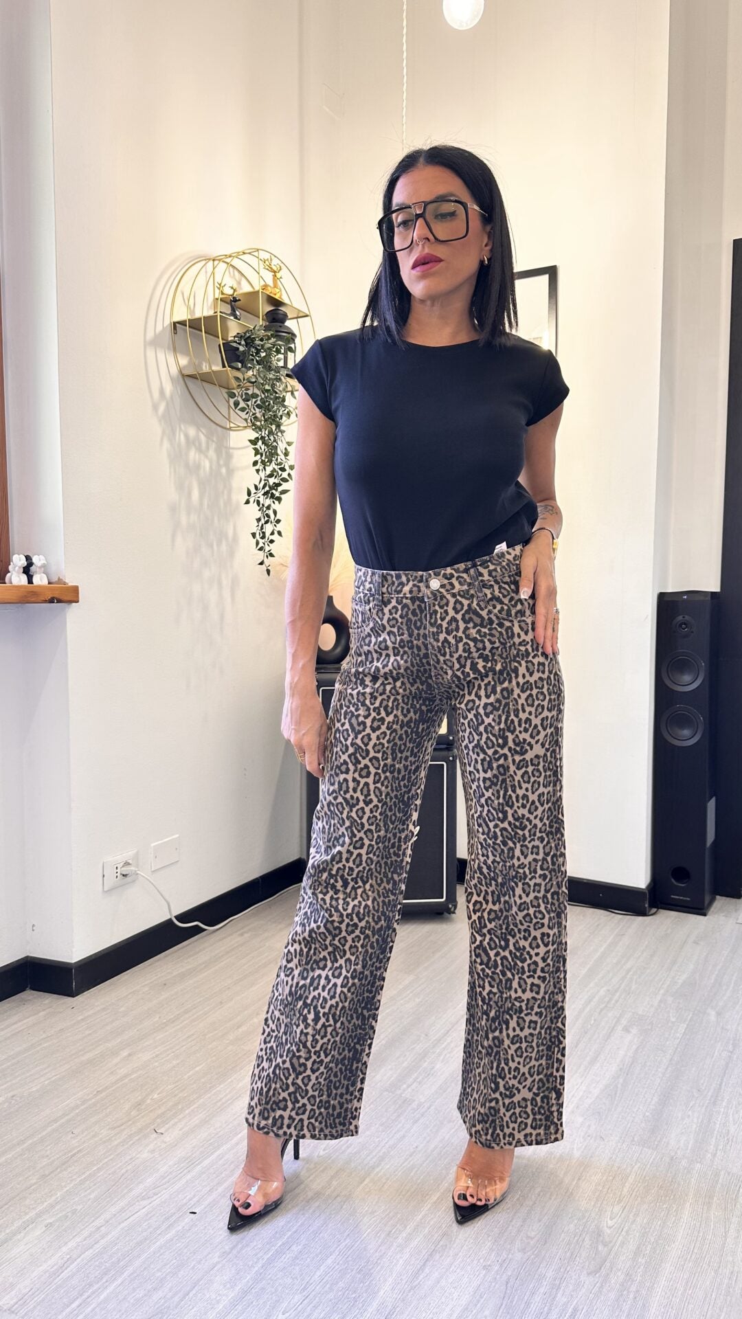 7555 JEANS A PALAZZO LEOPARDATO