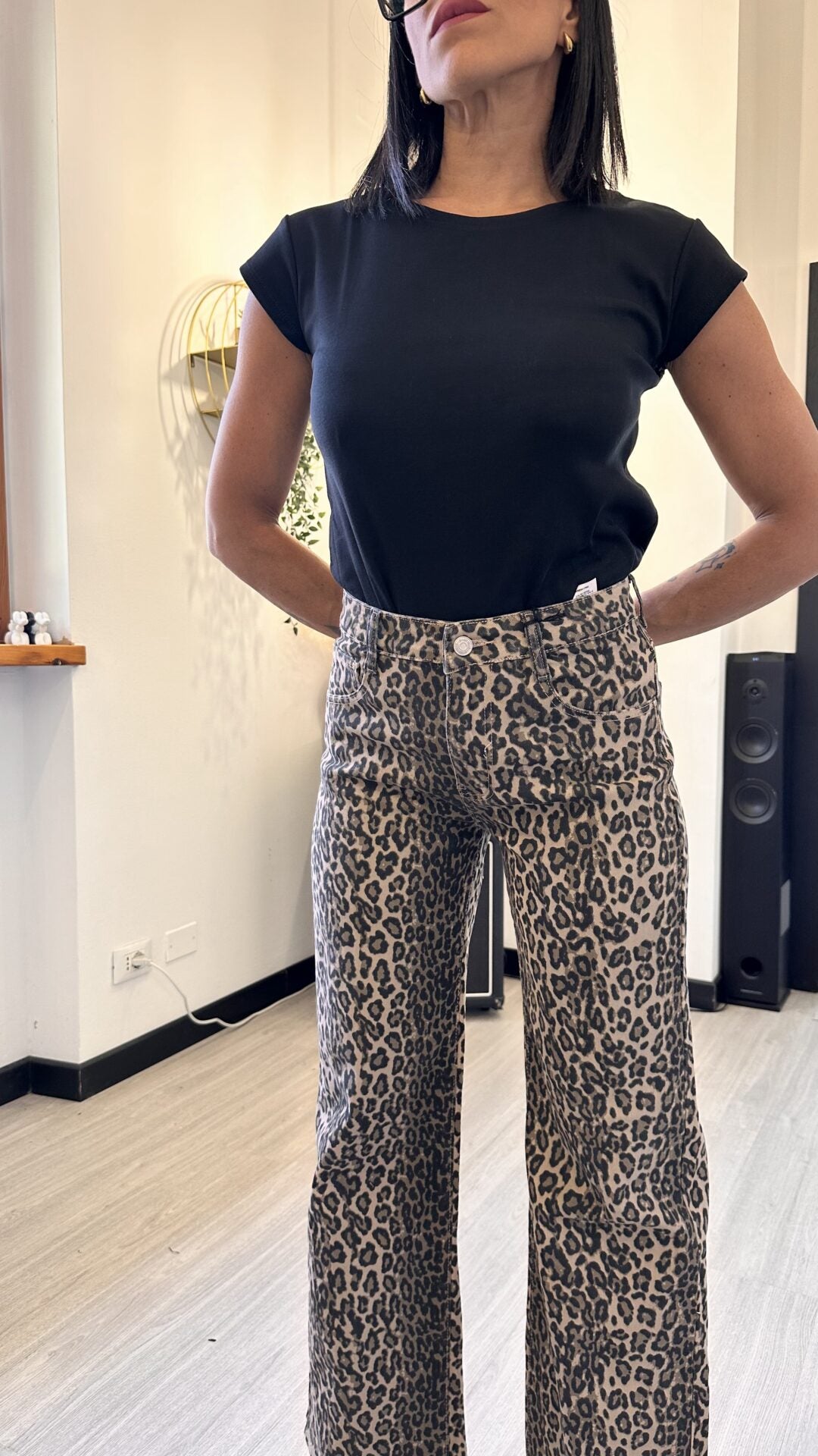 7555 JEANS A PALAZZO LEOPARDATO